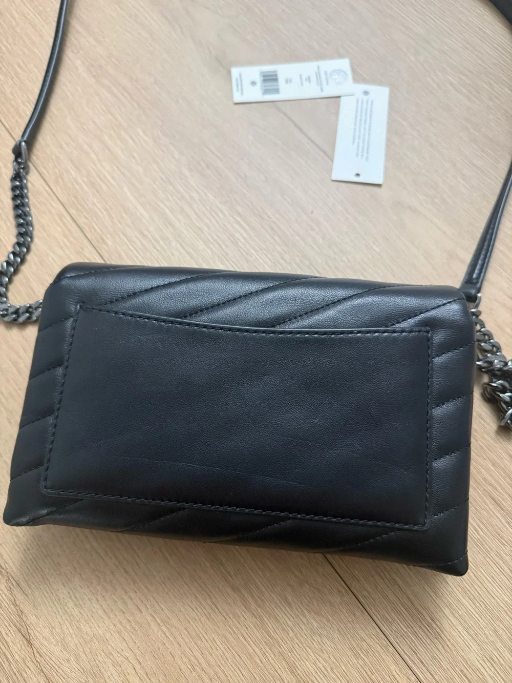Tory Burch Black Quilted Leather Crossbody Wallet with Logo Chain